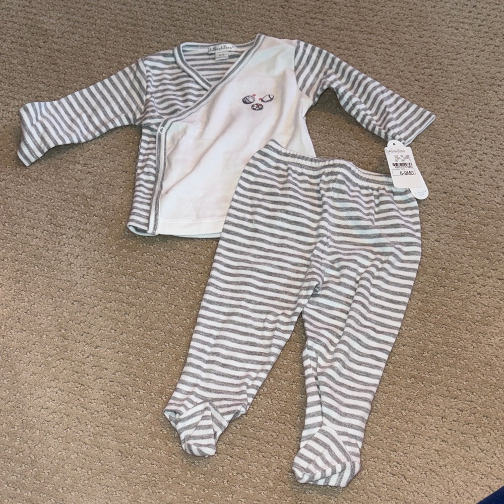 Kissy Kissy Gray and White Strip Sports Baby Wrap Top with matching footed pants
